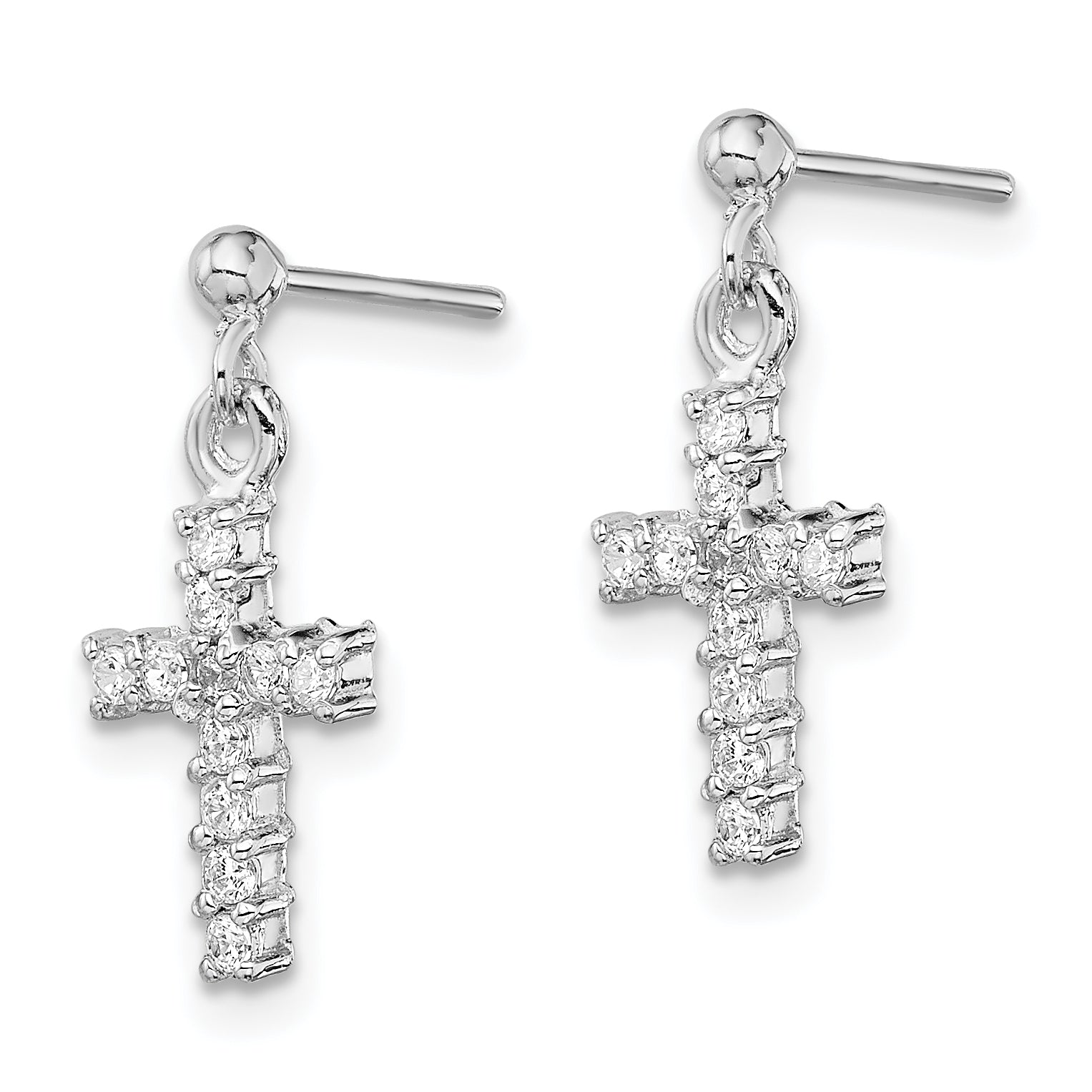Sterling Silver Rhodium-plated Polished CZ Cross Post Dangle Earrings Secondary image