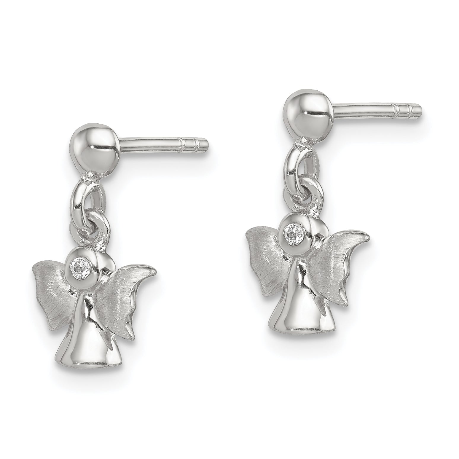 Sterling Silver Rhodium-plated Polished and Satin Angel Post Earrings Secondary image