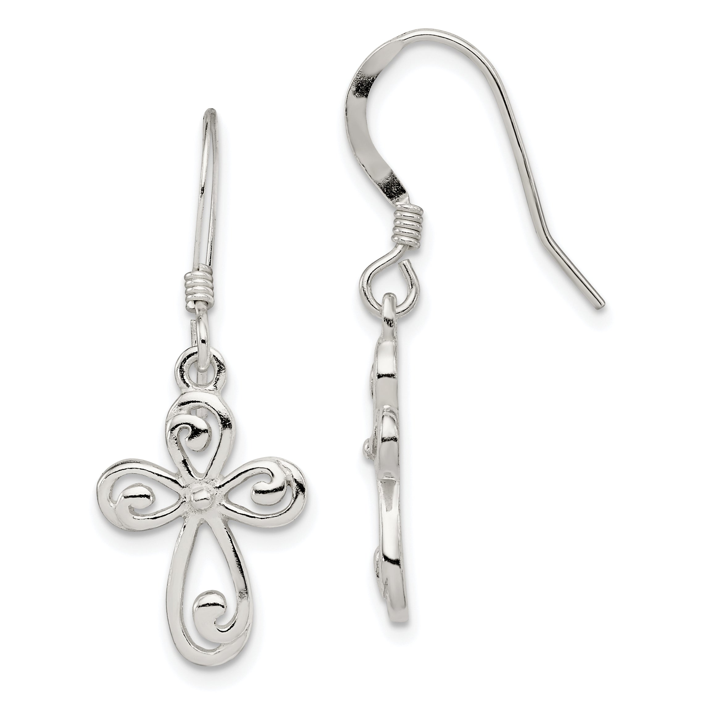 Sterling Silver Polished Swirl Cross Dangle Earrings Main image