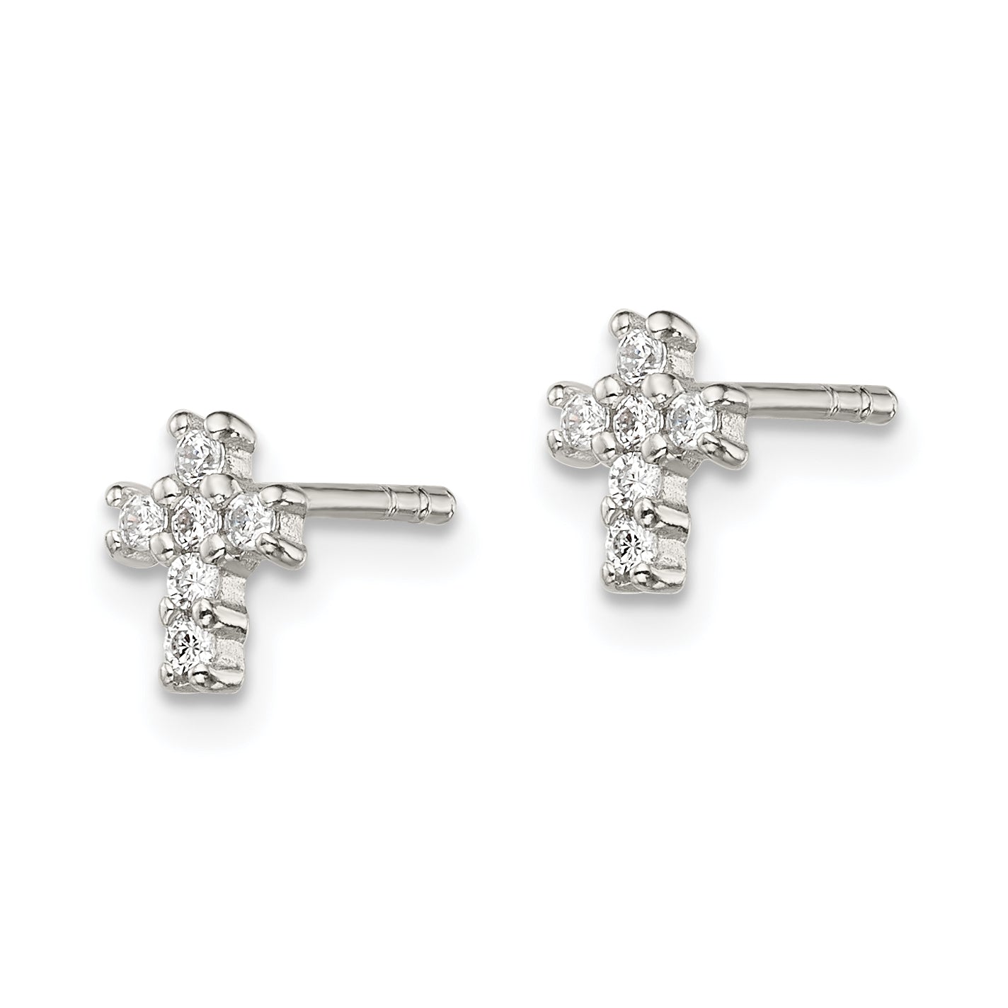 Sterling Silver Rhodium-plated Polished CZ Cross Post Earrings Secondary image