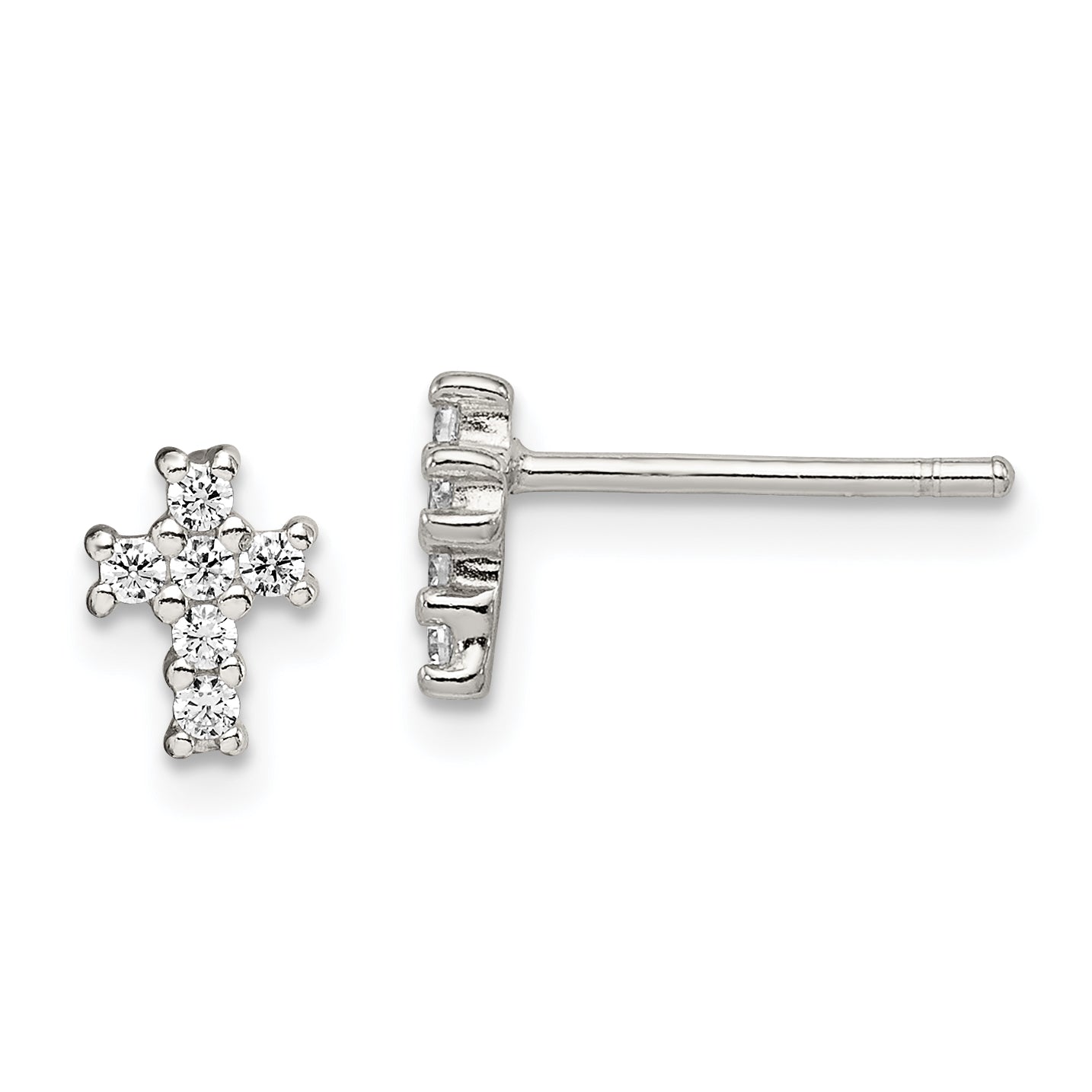 Sterling Silver Rhodium-plated Polished CZ Cross Post Earrings Main image