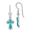 Sterling Silver Rhodium-plated Polished Imitation Turquoise Cross & Flower Dangle Earrings
