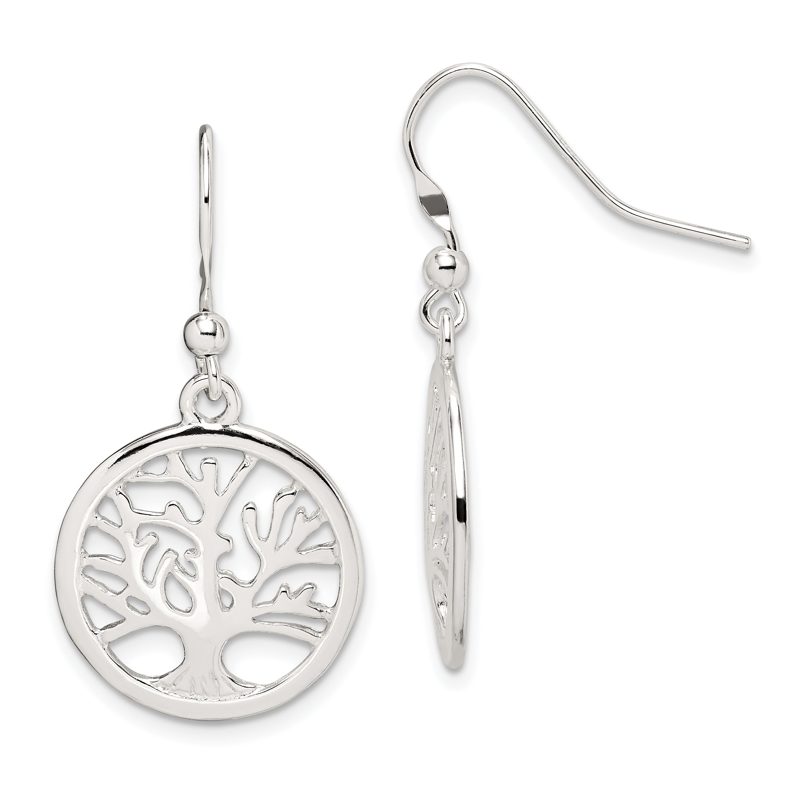 Sterling Silver Polished Round Tree Shepherd Hook Earrings Main image