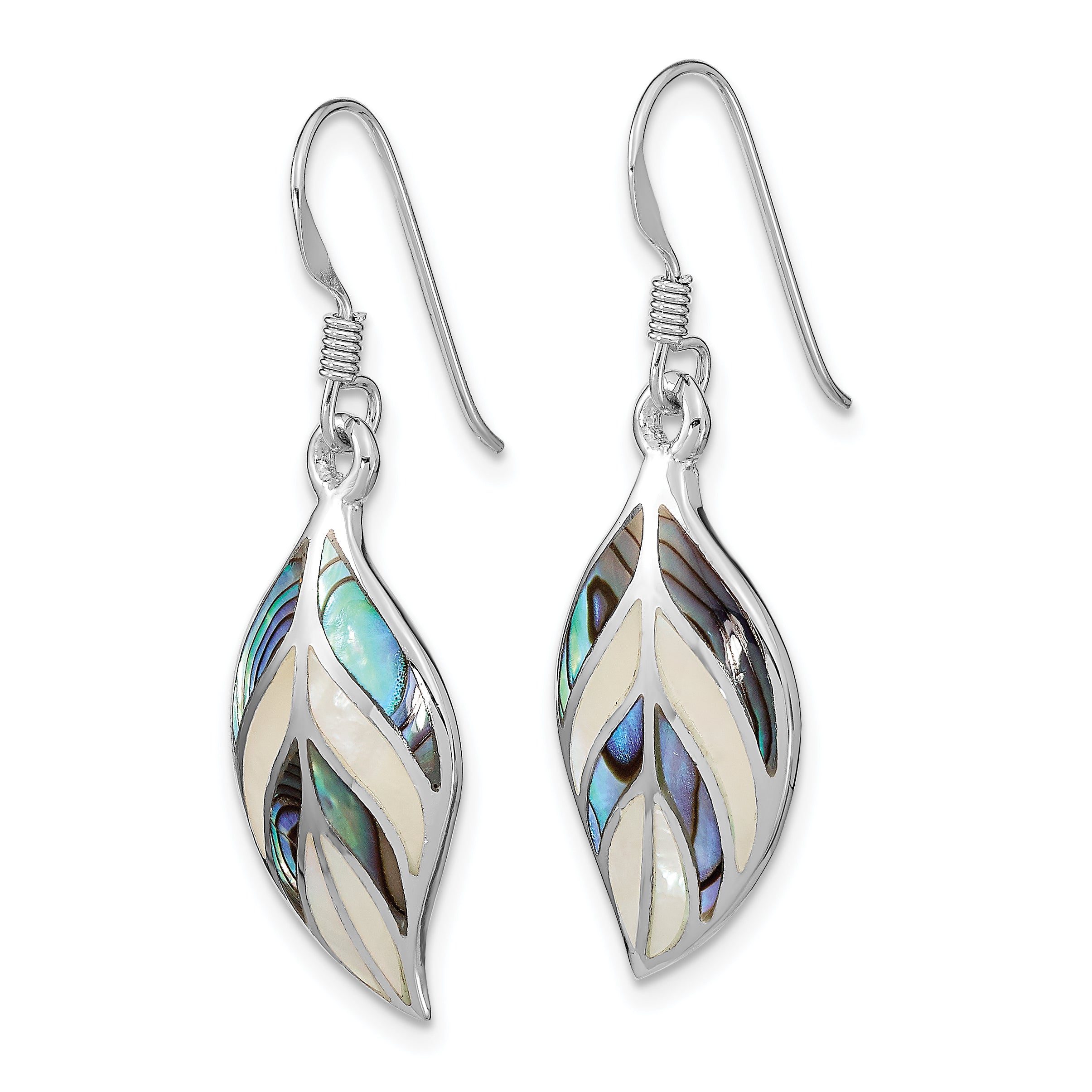 Sterling Silver Rhodium Leaf MOP and Abalone Dangle Earrings Secondary image