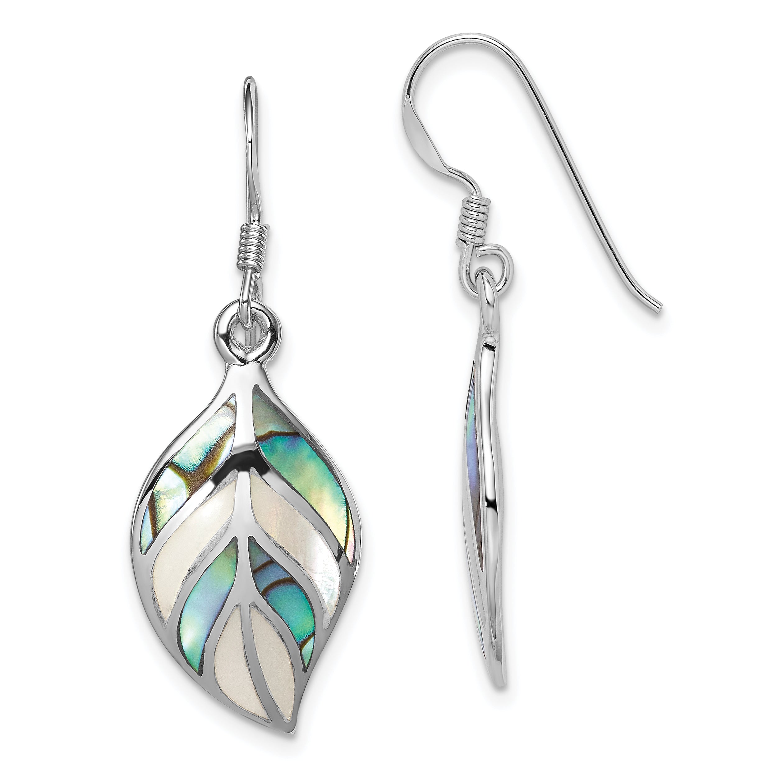 Sterling Silver Rhodium Leaf MOP and Abalone Dangle Earrings Main image