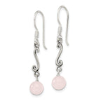 Sterling Silver Polished & Antiqued Rose Quartz Swirl Dangle Earrings