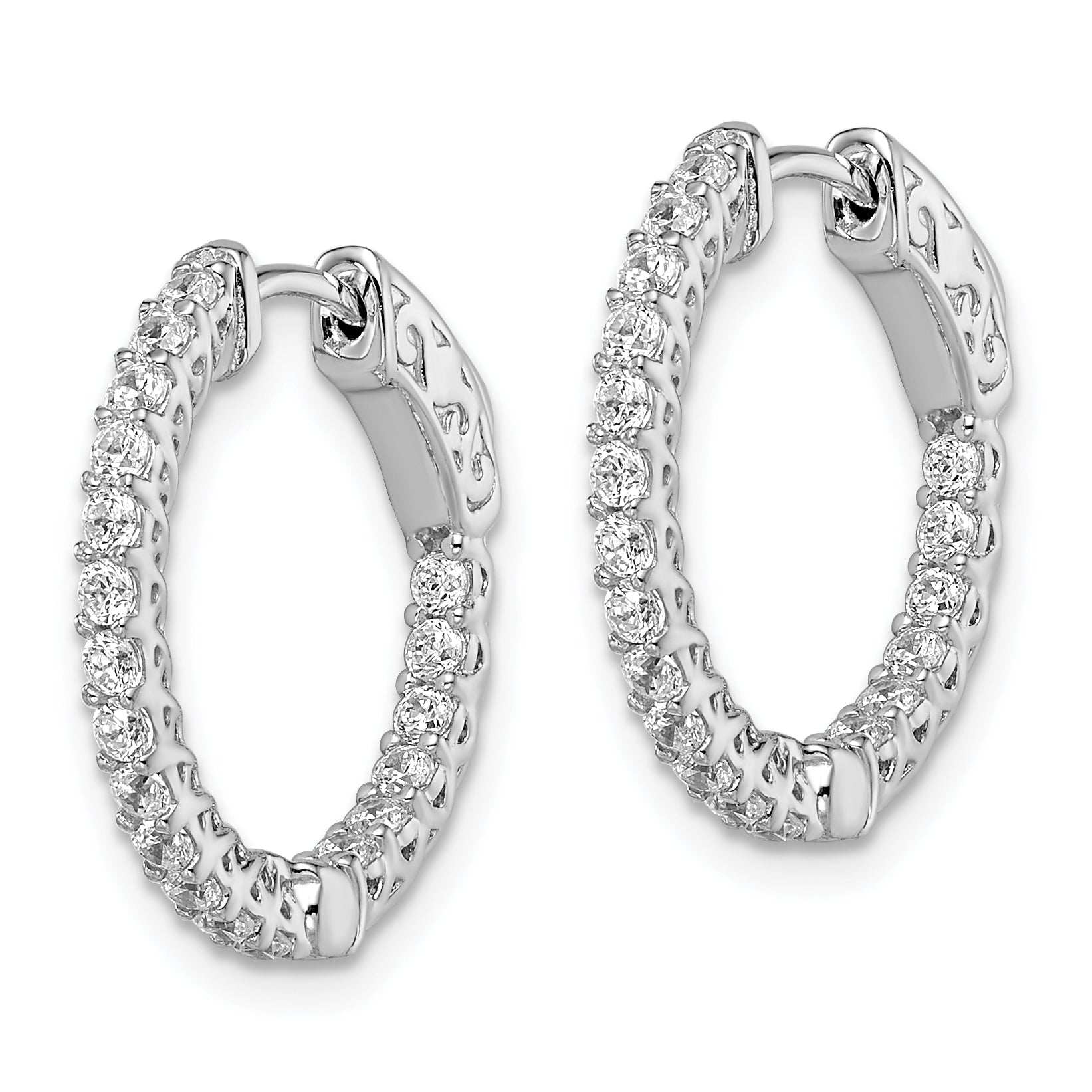 Sterling Shimmer Sterling Silver Rhodium-plated 38 Stone 1.75mm CZ In and Out Round Hinged Hoop Earrings Secondary image
