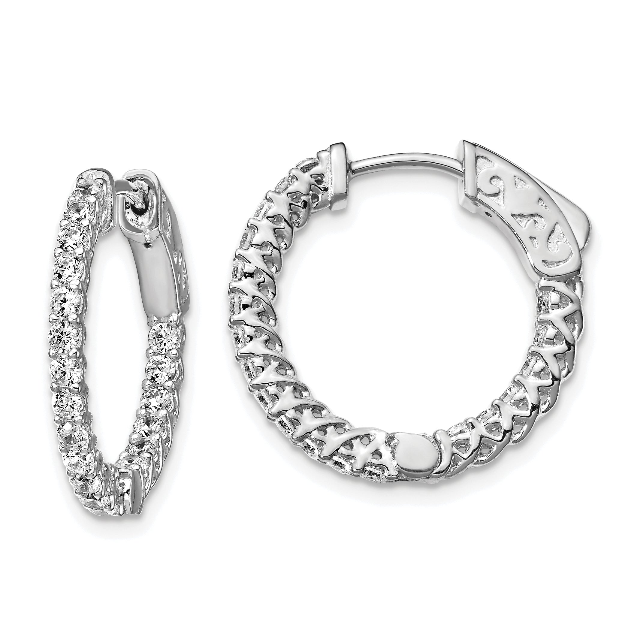 Sterling Shimmer Sterling Silver Rhodium-plated 38 Stone 1.75mm CZ In and Out Round Hinged Hoop Earrings Main image