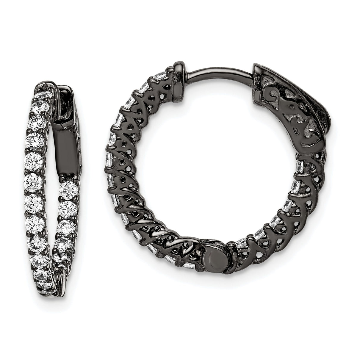 38-Stone Round Cubic Zirconia Out Hoop Earrings in Sterling Silver, 19mm Hinged - Sophia Jewelers Main image