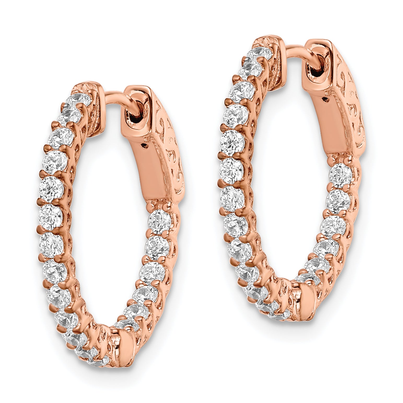 Sterling Shimmer Sterling Silver Rose-tone Rose Gold-plated 38 Stone 1.75mm CZ In and Out Round Hinged Hoop Earrings Secondary image