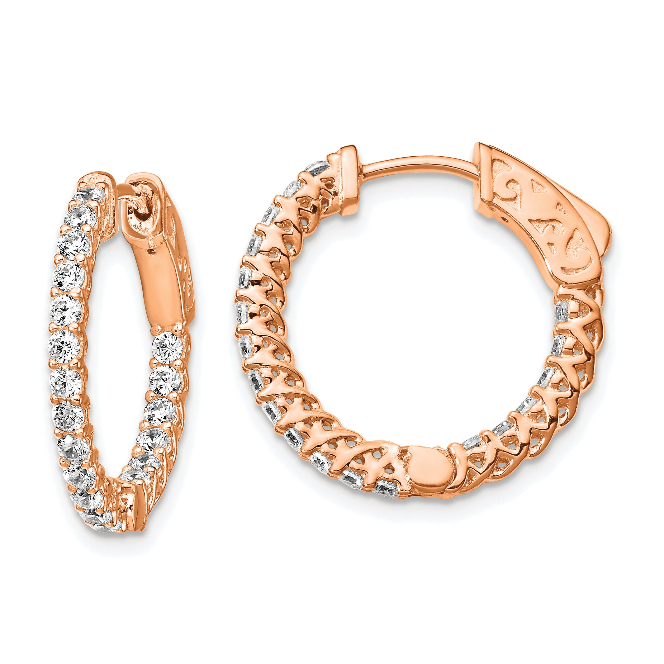 Sterling Shimmer Sterling Silver Rose-tone Rose Gold-plated 38 Stone 1.75mm CZ In and Out Round Hinged Hoop Earrings Main image