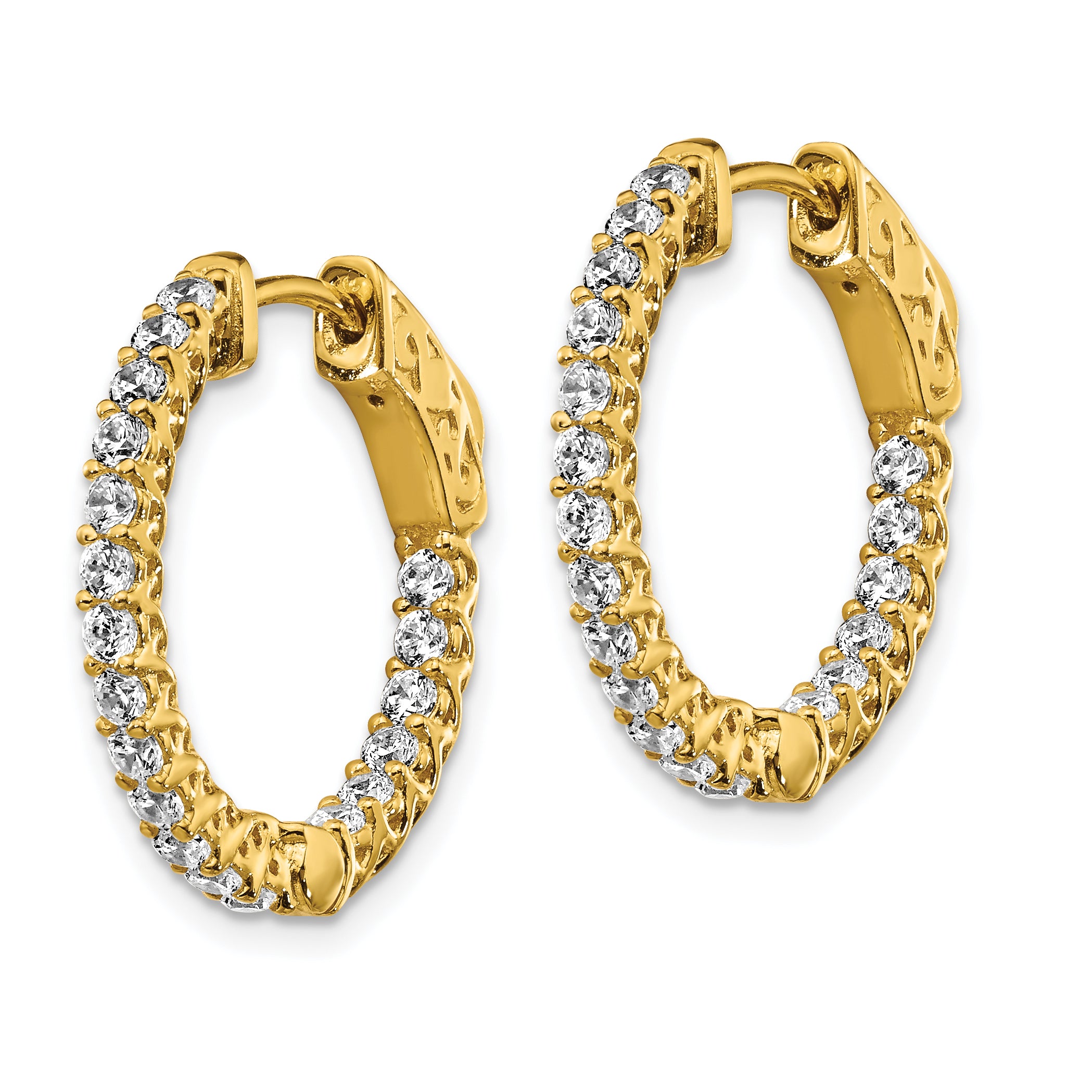 Sterling Shimmer Sterling Silver Gold-tone Flash Gold-plated 38 Stone 1.75mm CZ In and Out Round Hinged Hoop Earrings Secondary image