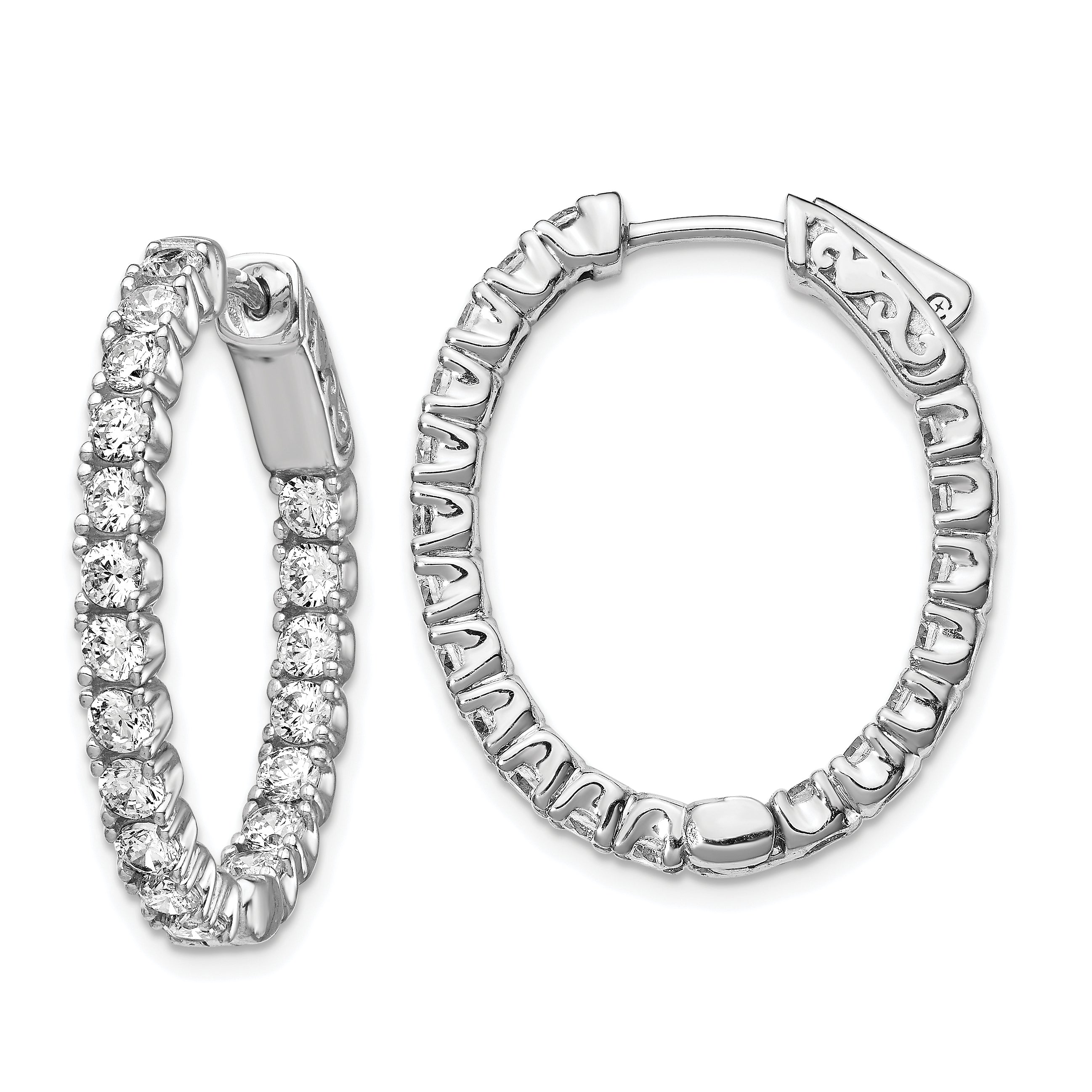 Sterling Shimmer Sterling Silver Rhodium-plated 38 Stone 2.5mm CZ In and Out Oval Hinged Hoop Earrings Main image