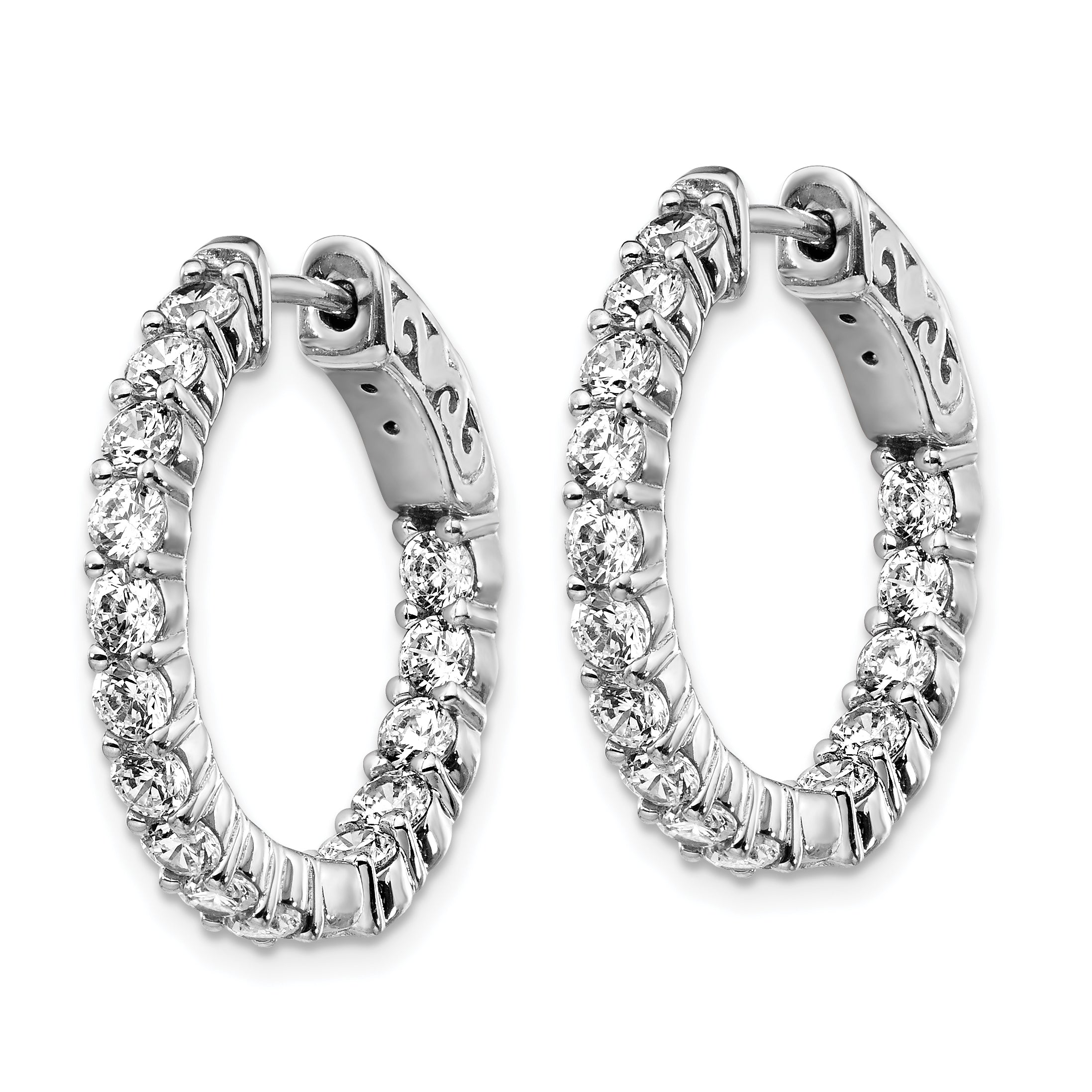 Sterling Shimmer Sterling Silver Rhodium-plated 30 Stone 2.5mm CZ In and Out Round Hinged Hoop Earrings Secondary image