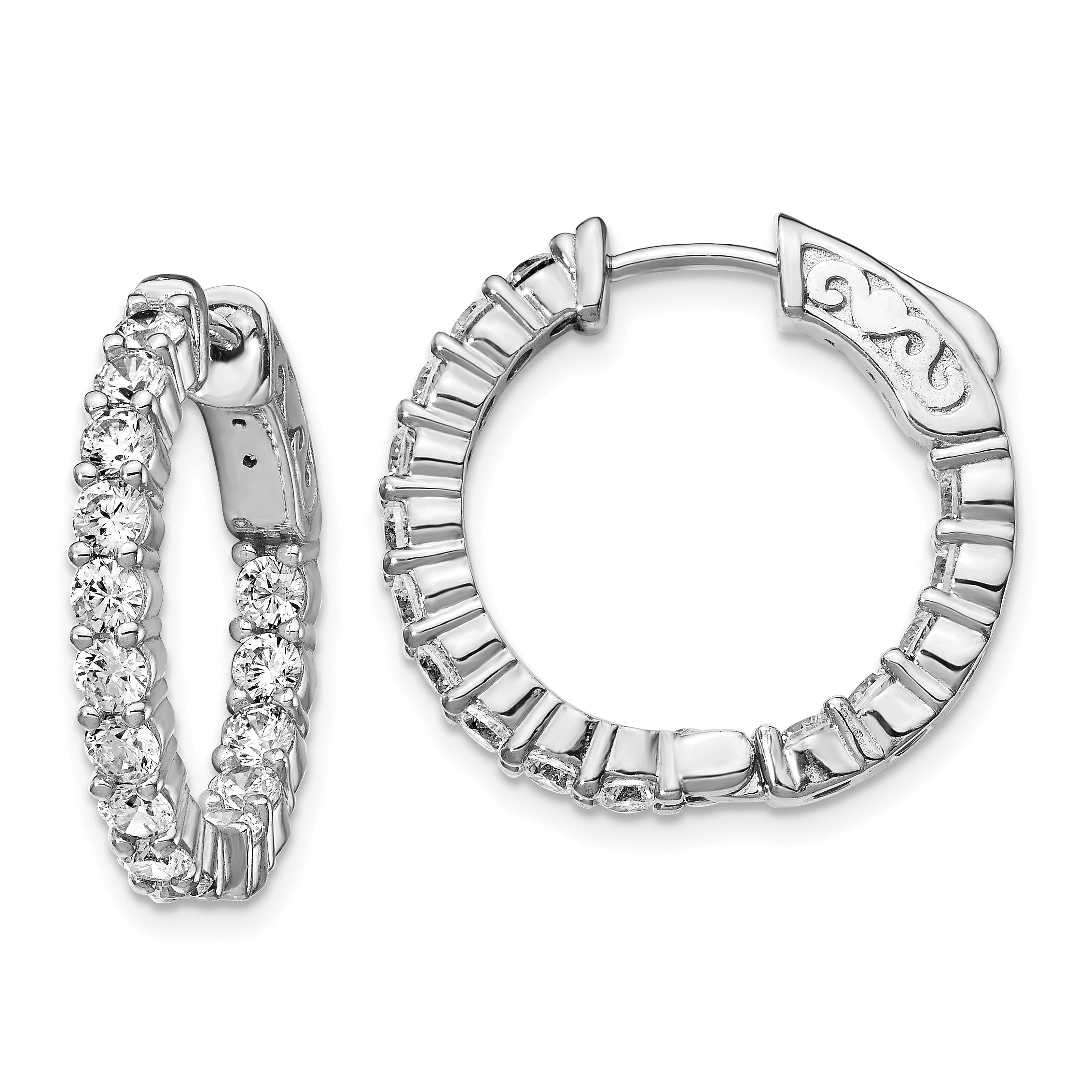 Sterling Shimmer Sterling Silver Rhodium-plated 30 Stone 2.5mm CZ In and Out Round Hinged Hoop Earrings Main image