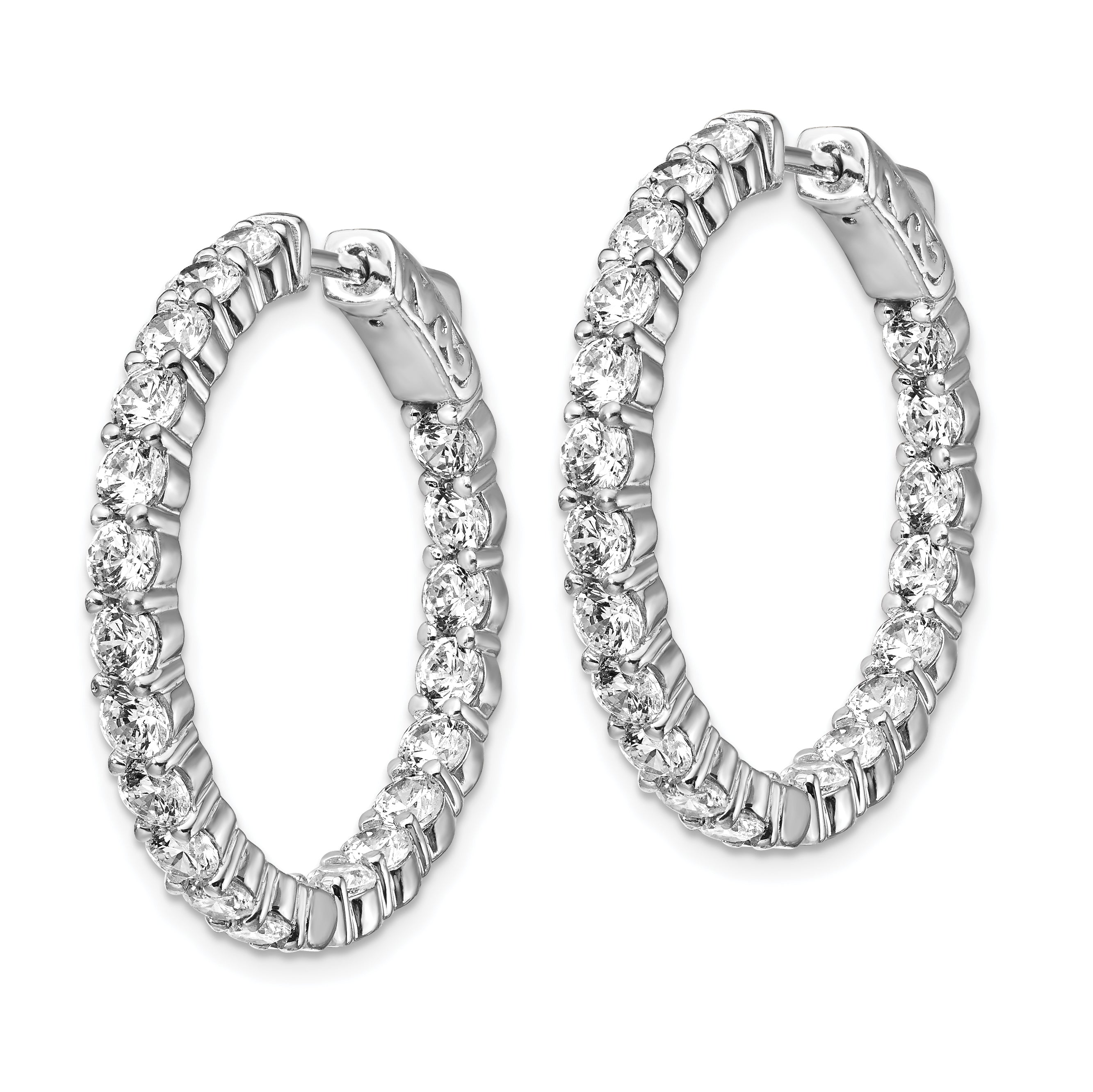 Sterling Shimmer Sterling Silver Rhodium-plated 40 Stone 3.0mm CZ In and Out Round Hinged Hoop Earrings Secondary image