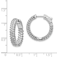 Sterling Shimmer Sterling Silver Rhodium-plated 92 Stone 1.7mm CZ  In and Out Round Hinged Hoop Earrings