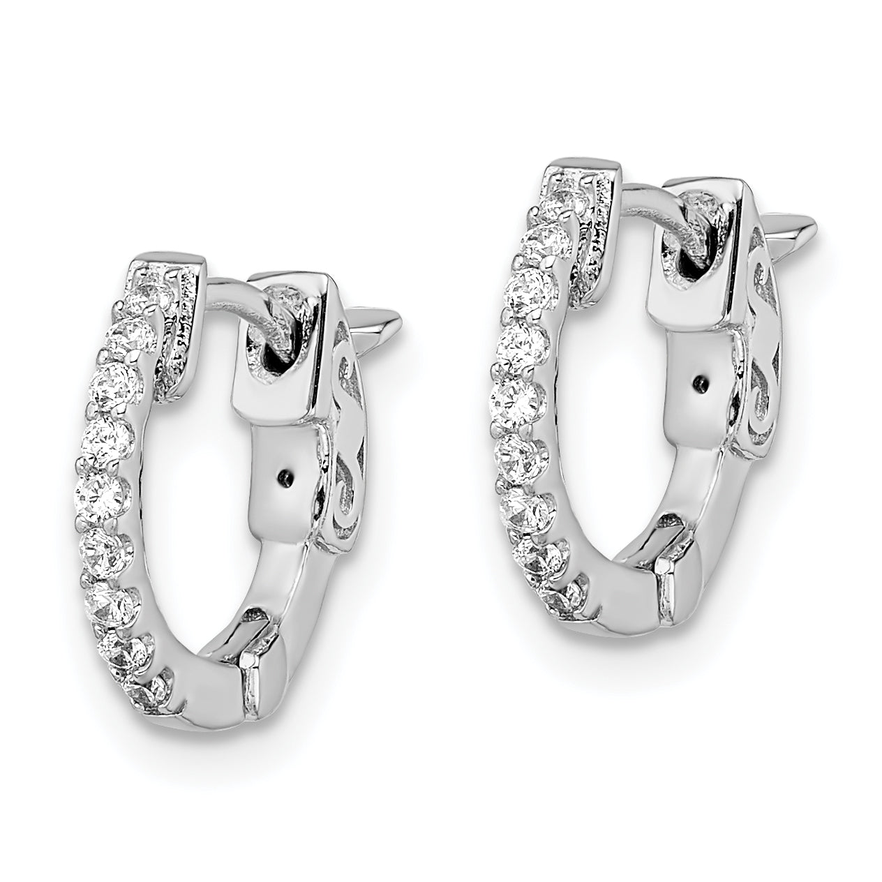 Sterling Shimmer Sterling Silver Rhodium-plated 18 Stone CZ Hinged Hoop Earrings Secondary image