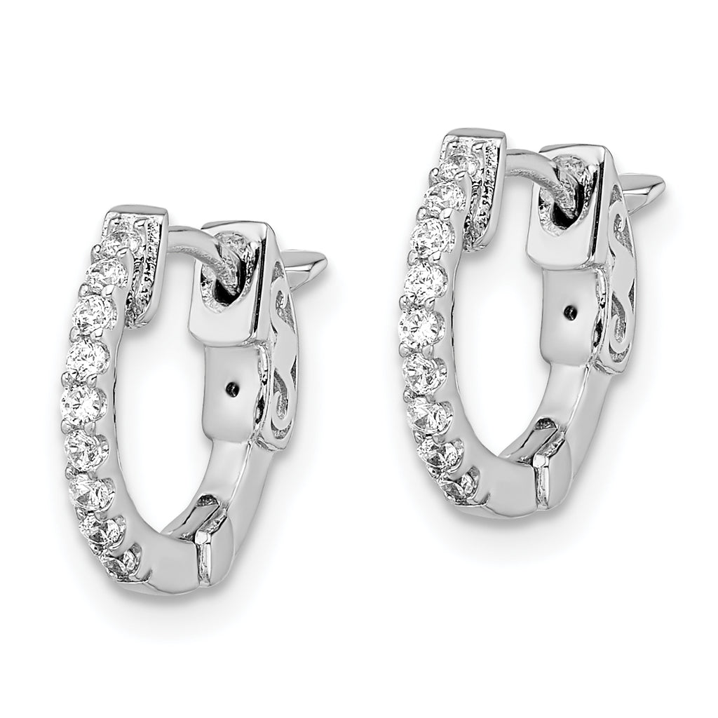 Sterling Shimmer Sterling Silver Rhodium-plated 18 Stone CZ Hinged Hoop Earrings