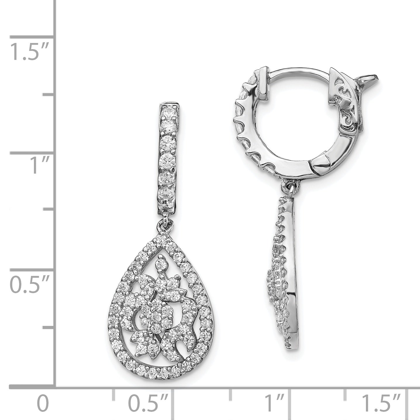 Sterling Shimmer Sterling Silver Rhodium-plated 126 Stone CZ Teardrop Dangle Hinged Hoop Earrings