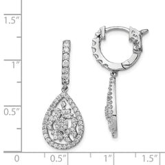 Sterling Shimmer Sterling Silver Rhodium-plated 126 Stone CZ Teardrop Dangle Hinged Hoop Earrings