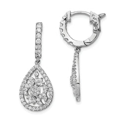 Sterling Shimmer Sterling Silver Rhodium-plated 126 Stone CZ Teardrop Dangle Hinged Hoop Earrings