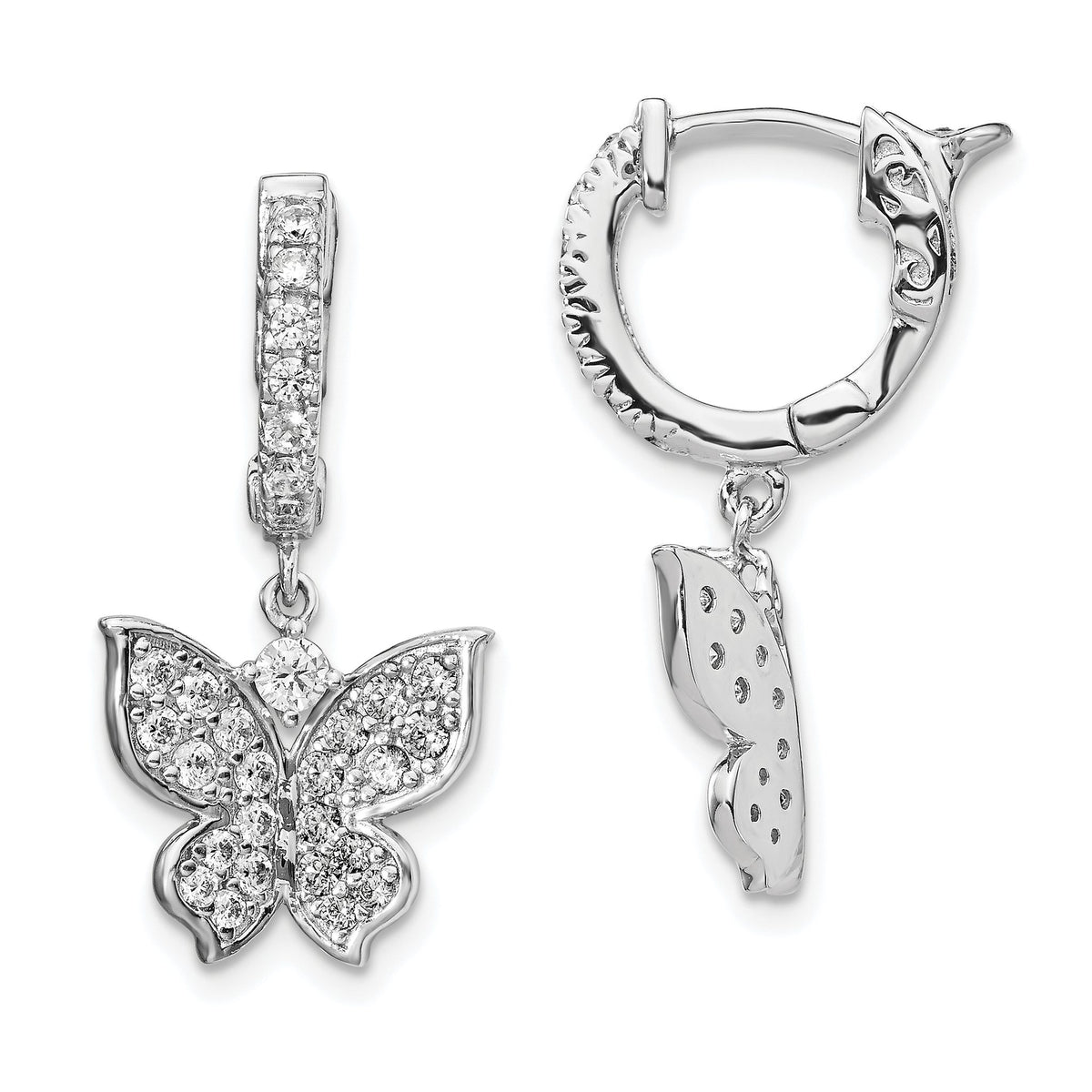 58-Stone Cubic Zirconia Butterfly Hoop Dangle Earrings in Sterling Silver, 660mm - Sophia Jewelers Main image