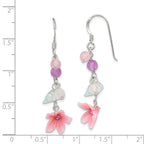 Sterling Silver Polished Amethyst, Agate, Blue Topaz, Pink CZ & Resin Flower Dangle Earrings