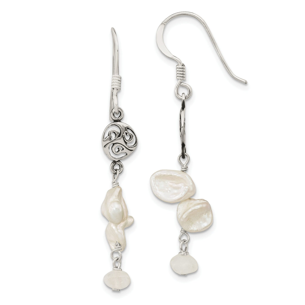 Freshwater Pearl Fancy Dangle Earrings in Sterling Silver - Sophia Jewelers Main image