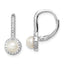 Sterling Silver Rhodium-plated Polished White 5-6mm Button Freshwater Cultured Pearl & CZ Halo Leverback Dangle Earrings