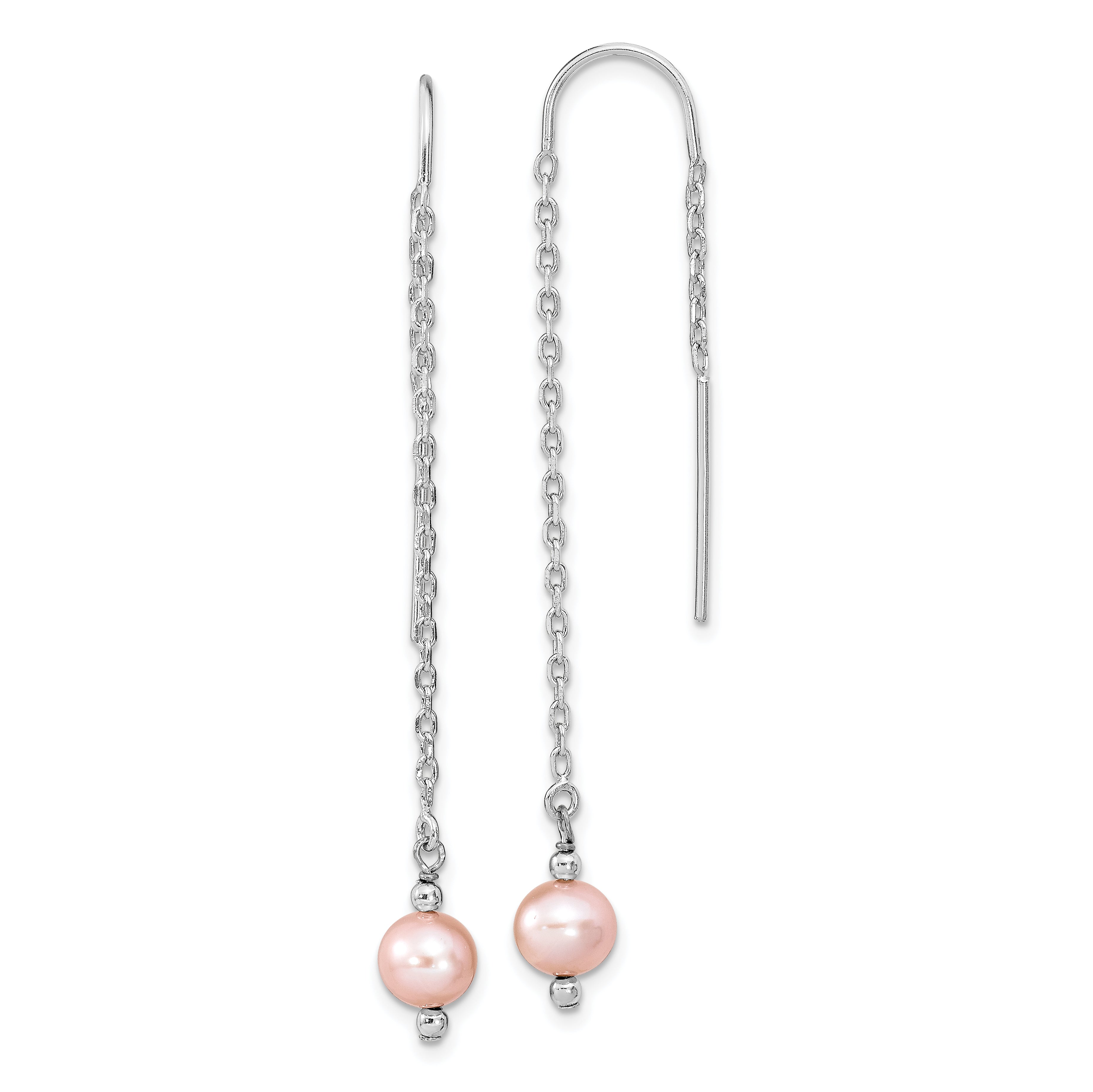 Sterling Silver Rhodium-plated Polished Pink 6-7mm Freshwater Cultured Pearl Threader Earrings Main image
