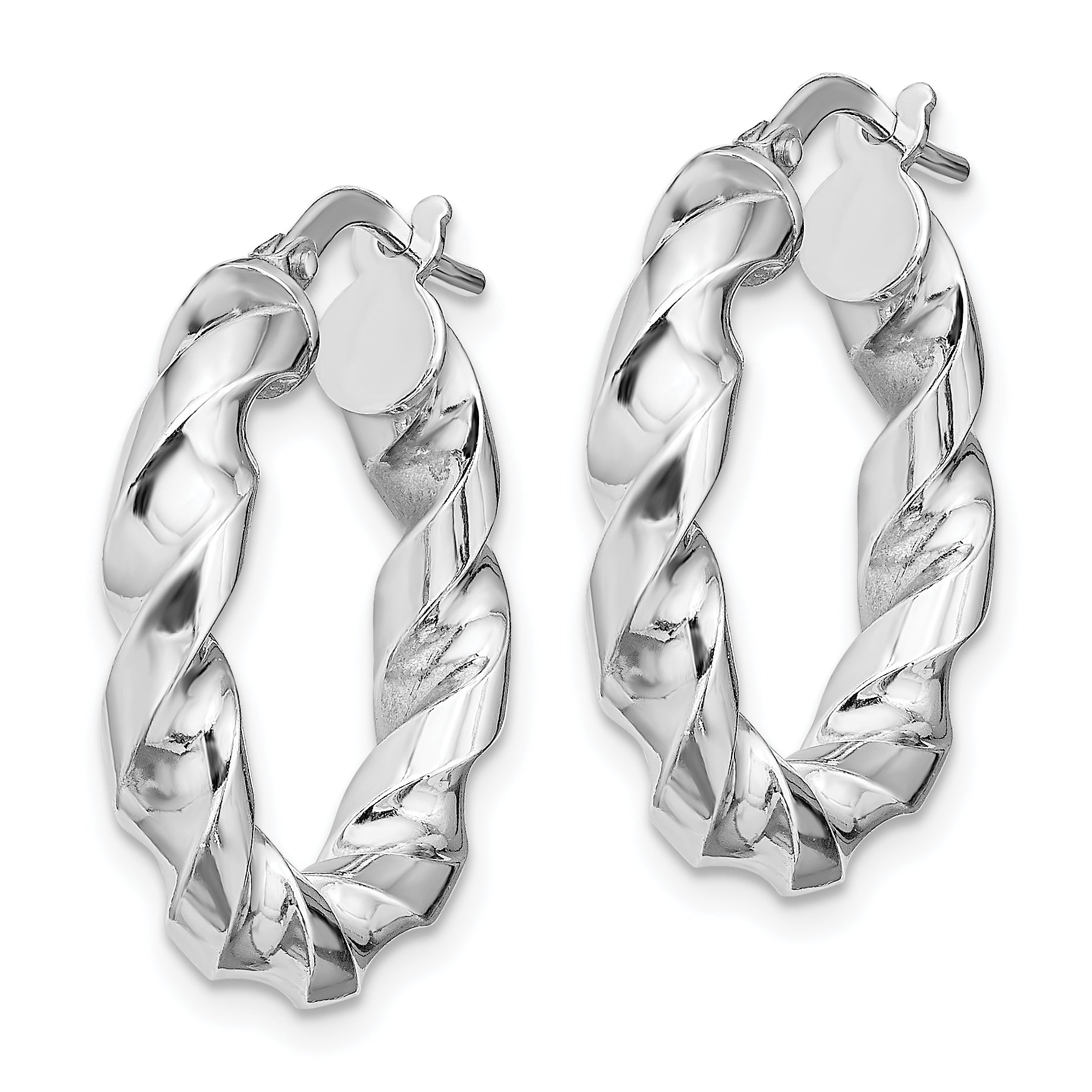 Sterling Silver Rhodium-plated 4x14mmTwisted Hoop Earrings Secondary image