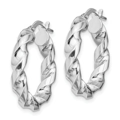 Sterling Silver Rhodium-plated 4x14mmTwisted Hoop Earrings