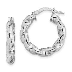 Sterling Silver Rhodium-plated 4x14mmTwisted Hoop Earrings