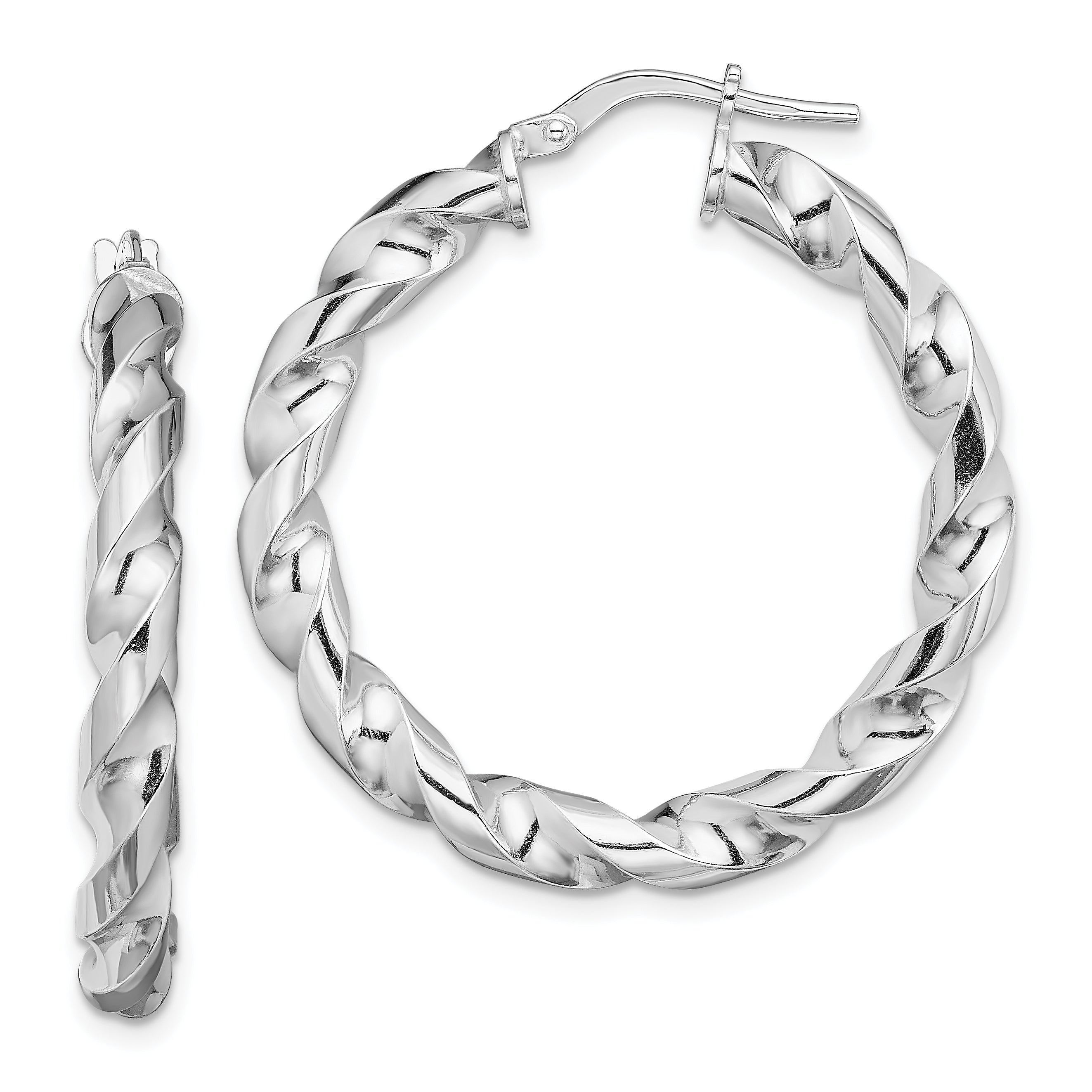 Sterling Silver Rhodium-plated 4x25mmTwisted Hoop Earrings Main image