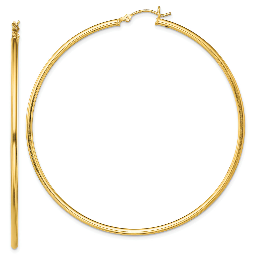 Sterling Silver Gold-Tone Polished 2x65mm Hoop Earrings
