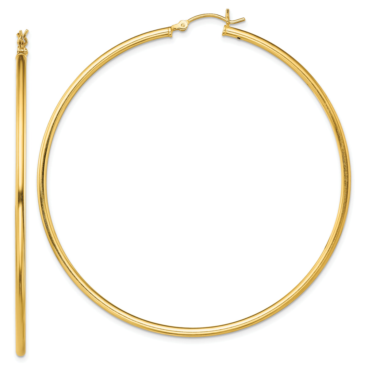 Sterling Silver Gold-Tone Polished 2x65mm Hoop Earrings