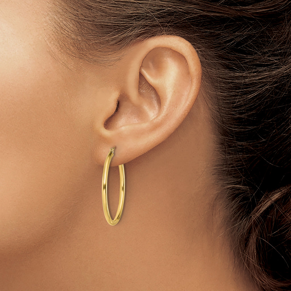 Sterling Silver Gold-Tone Polished 2x30mm Hoop Earrings