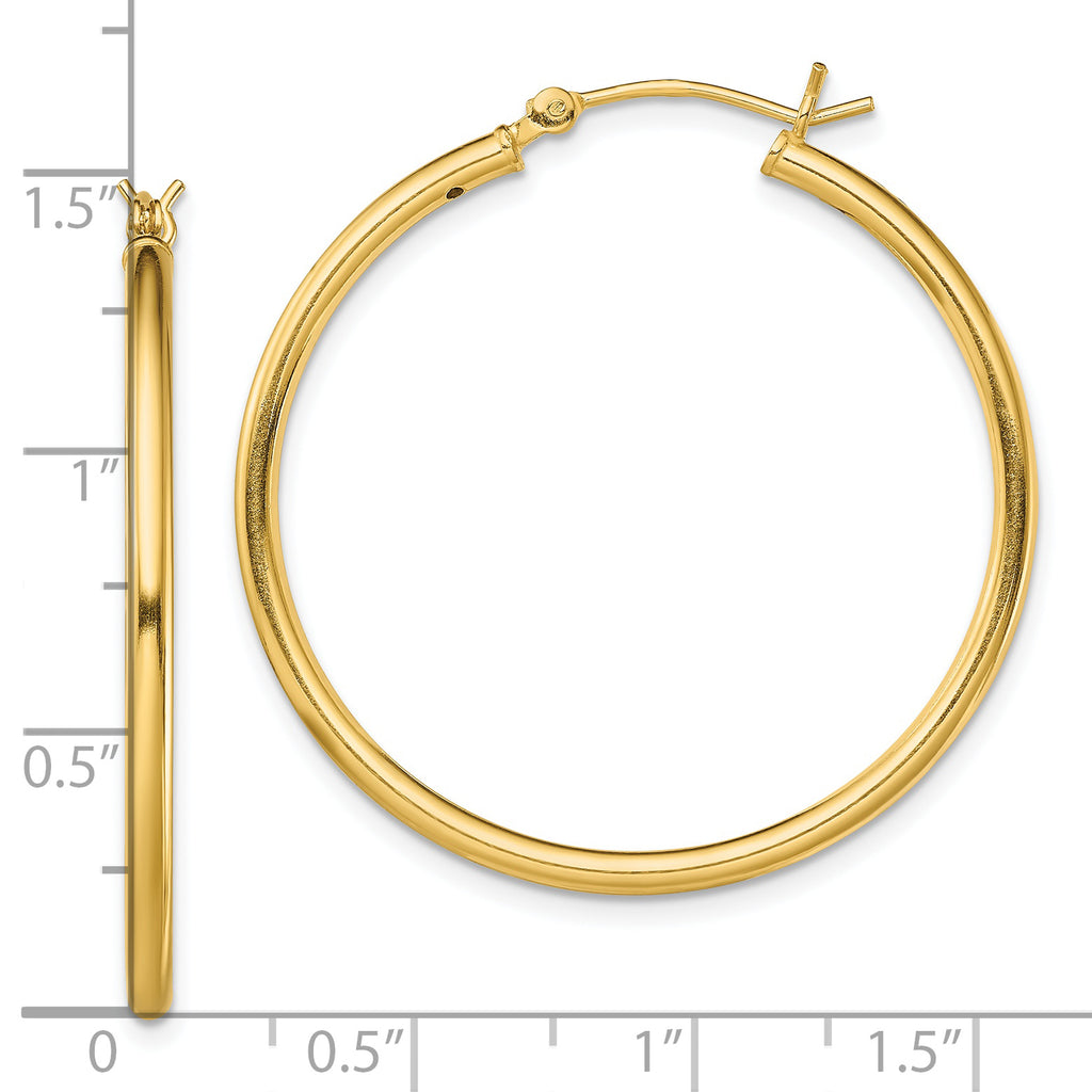 Sterling Silver Gold-Tone Polished 2x35mm Hoop Earrings