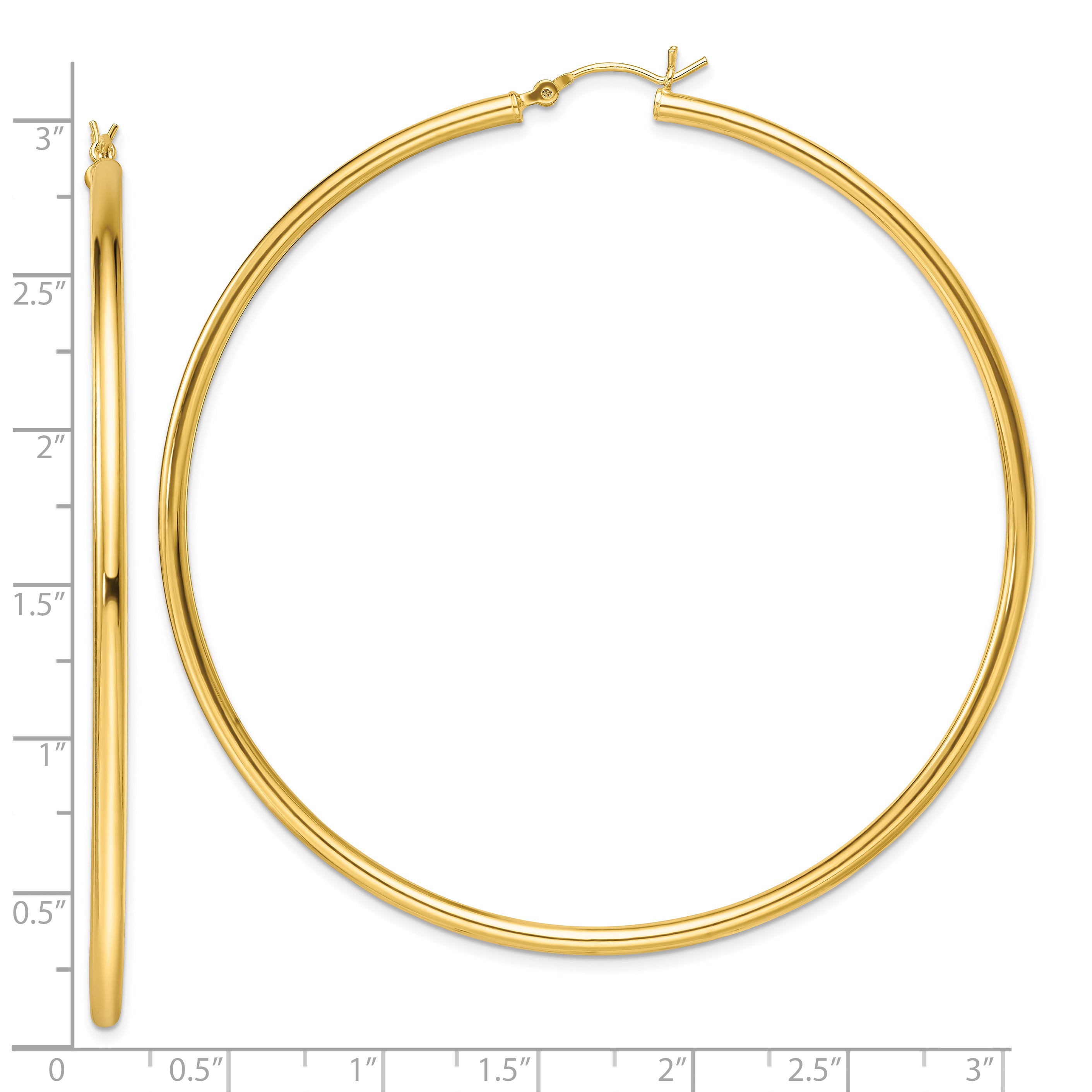 Sterling Silver Gold-Tone Polished 2.5x70mm Hoop Earrings