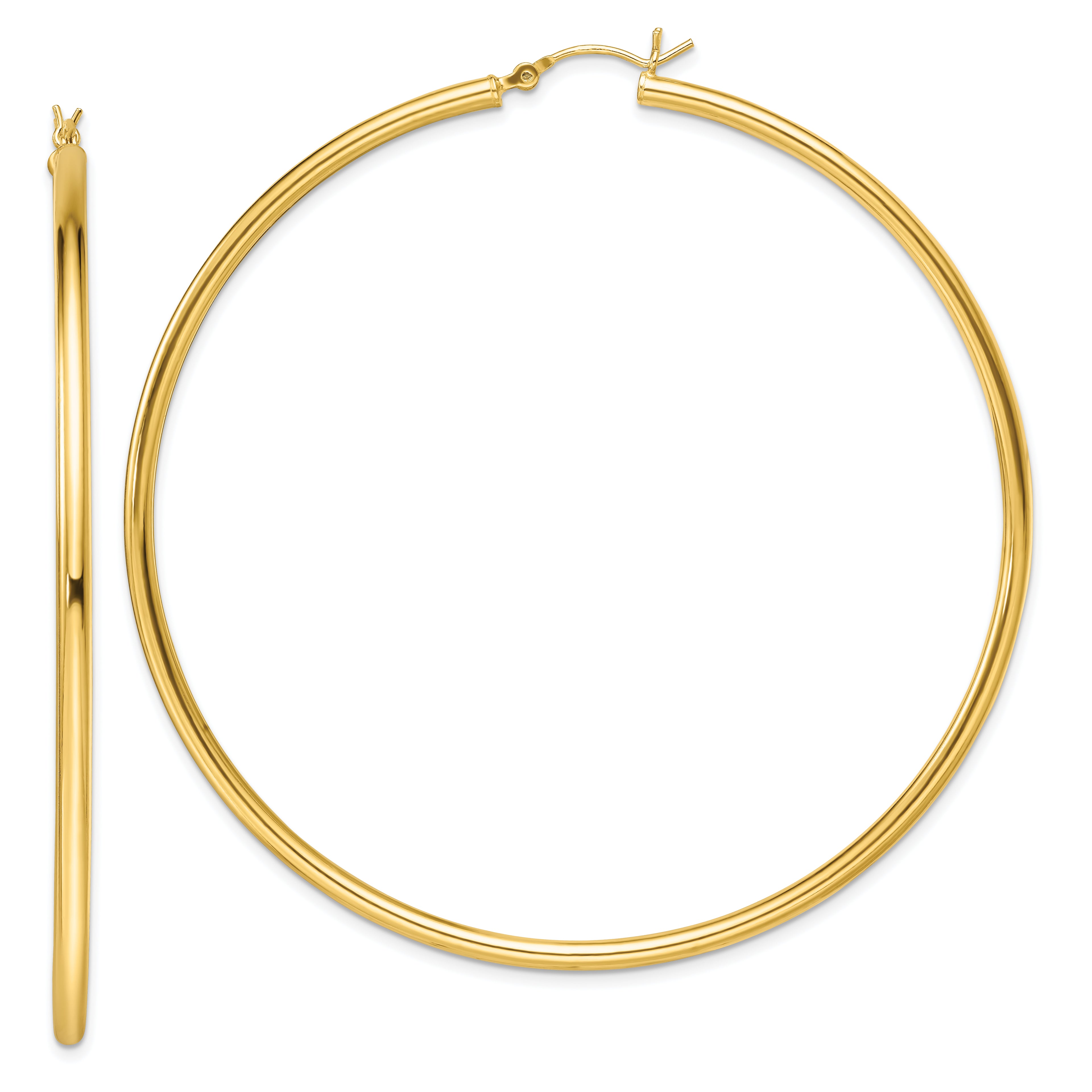 Sterling Silver Gold-Tone Polished 2.5x70mm Hoop Earrings