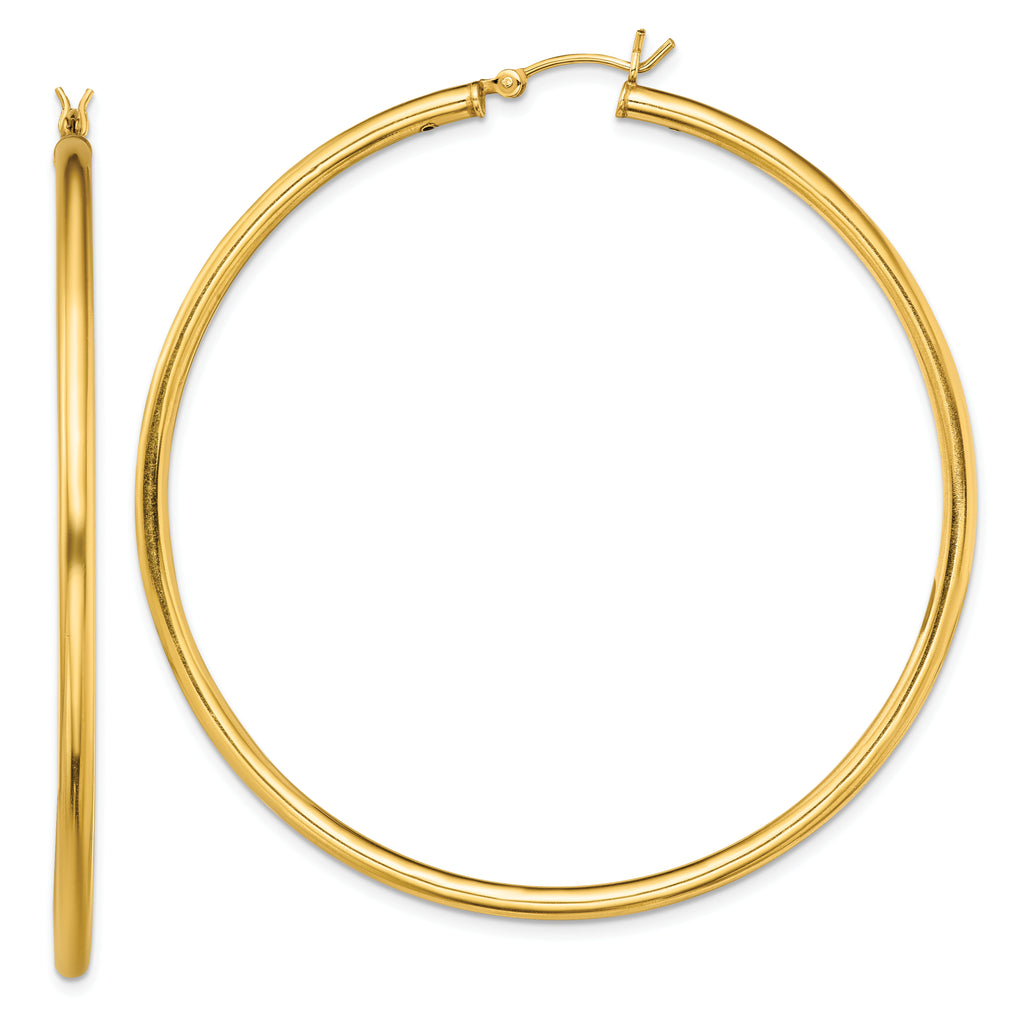 Sterling Silver Gold-Tone Polished 2.5x60mm Hoop Earrings
