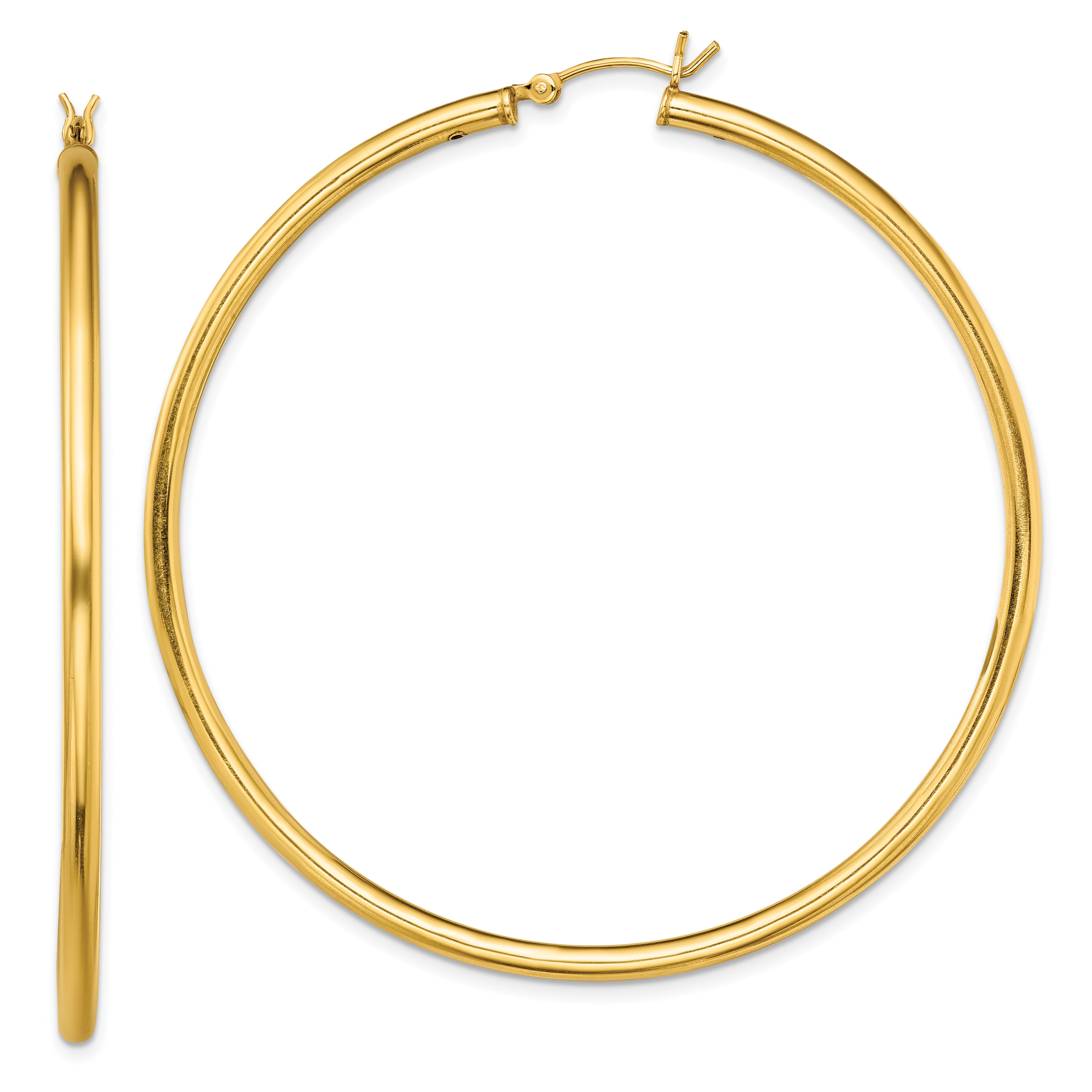 Sterling Silver Gold-Tone Polished 2.5x60mm Hoop Earrings