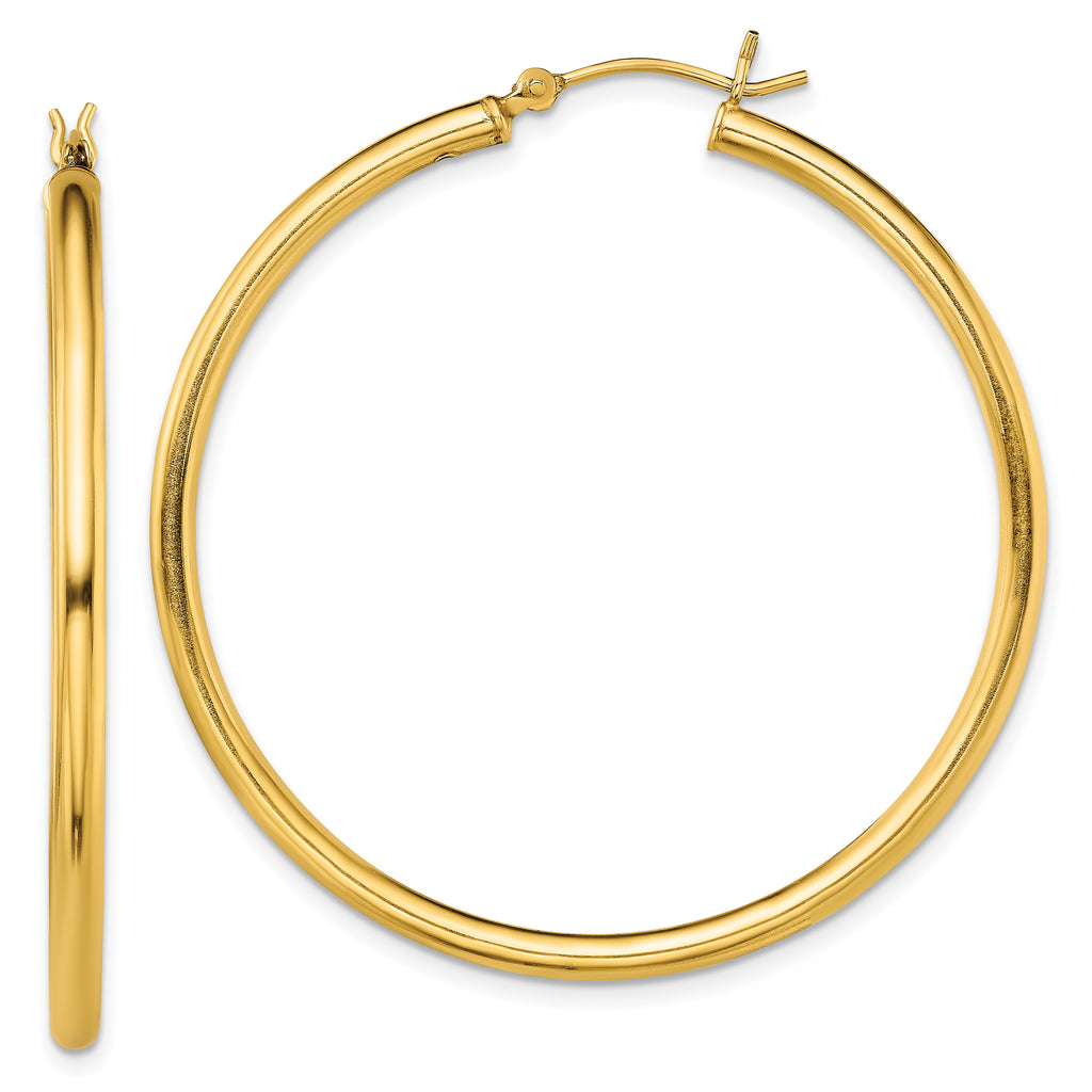 Sterling Silver Gold-Tone Polished 2.5x45mm Hoop Earrings