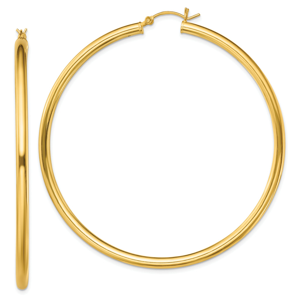 Sterling Silver Gold-Tone Polished 3x65mm Hoop Earrings