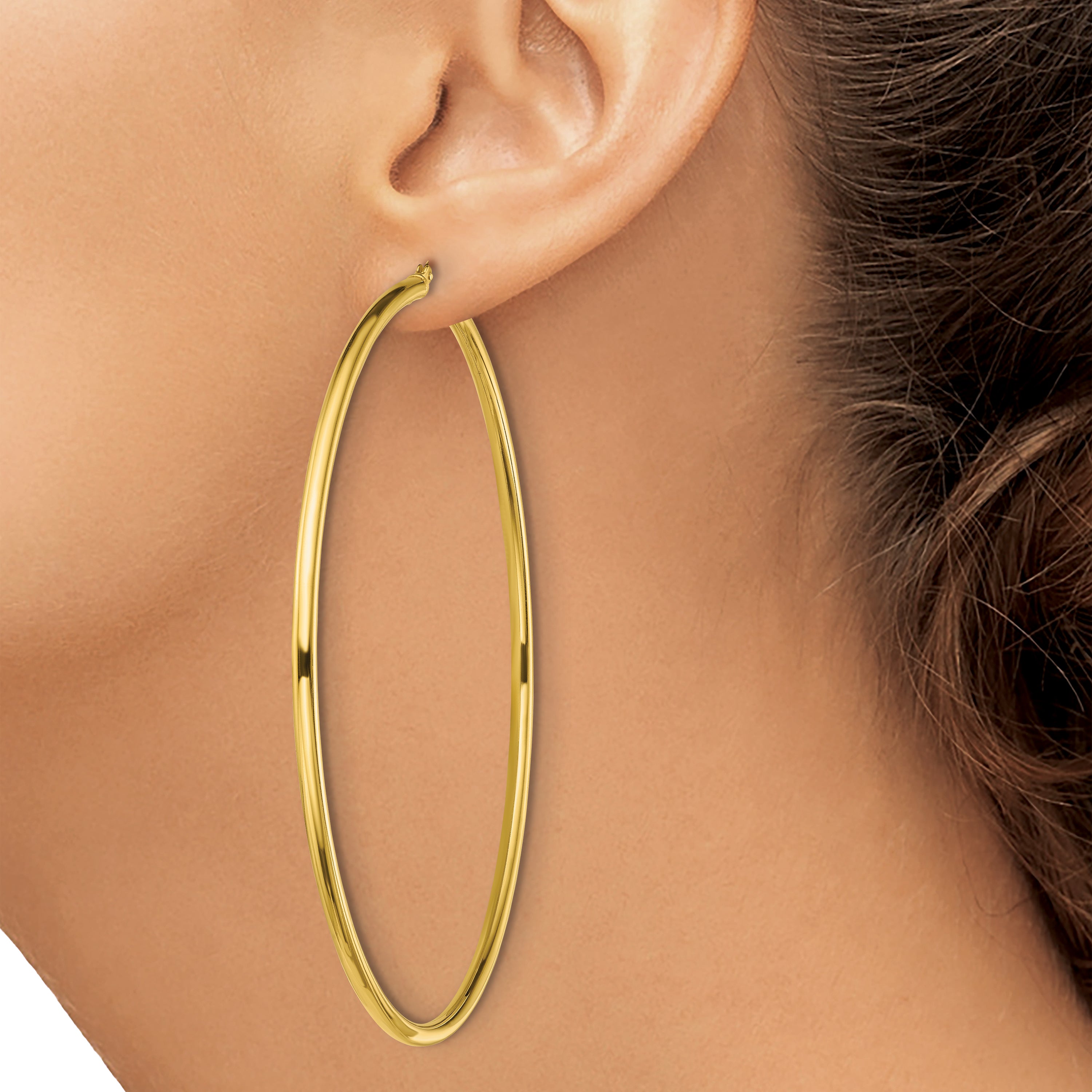 Sterling Silver Gold-Tone Polished 2.5x80mm Hoop Earrings