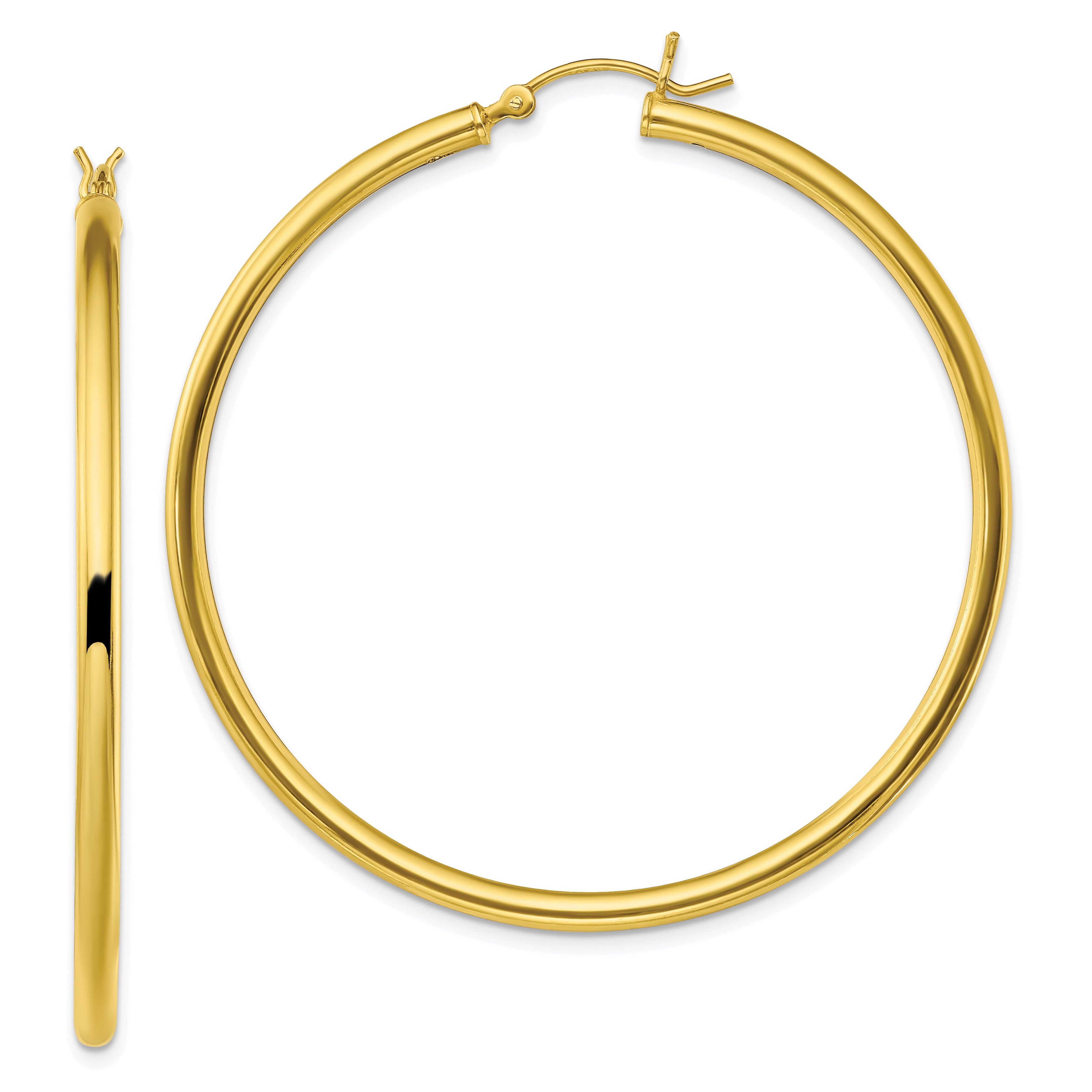 Sterling Silver Gold-Tone Polished 2.5x50mm Hoop Earrings