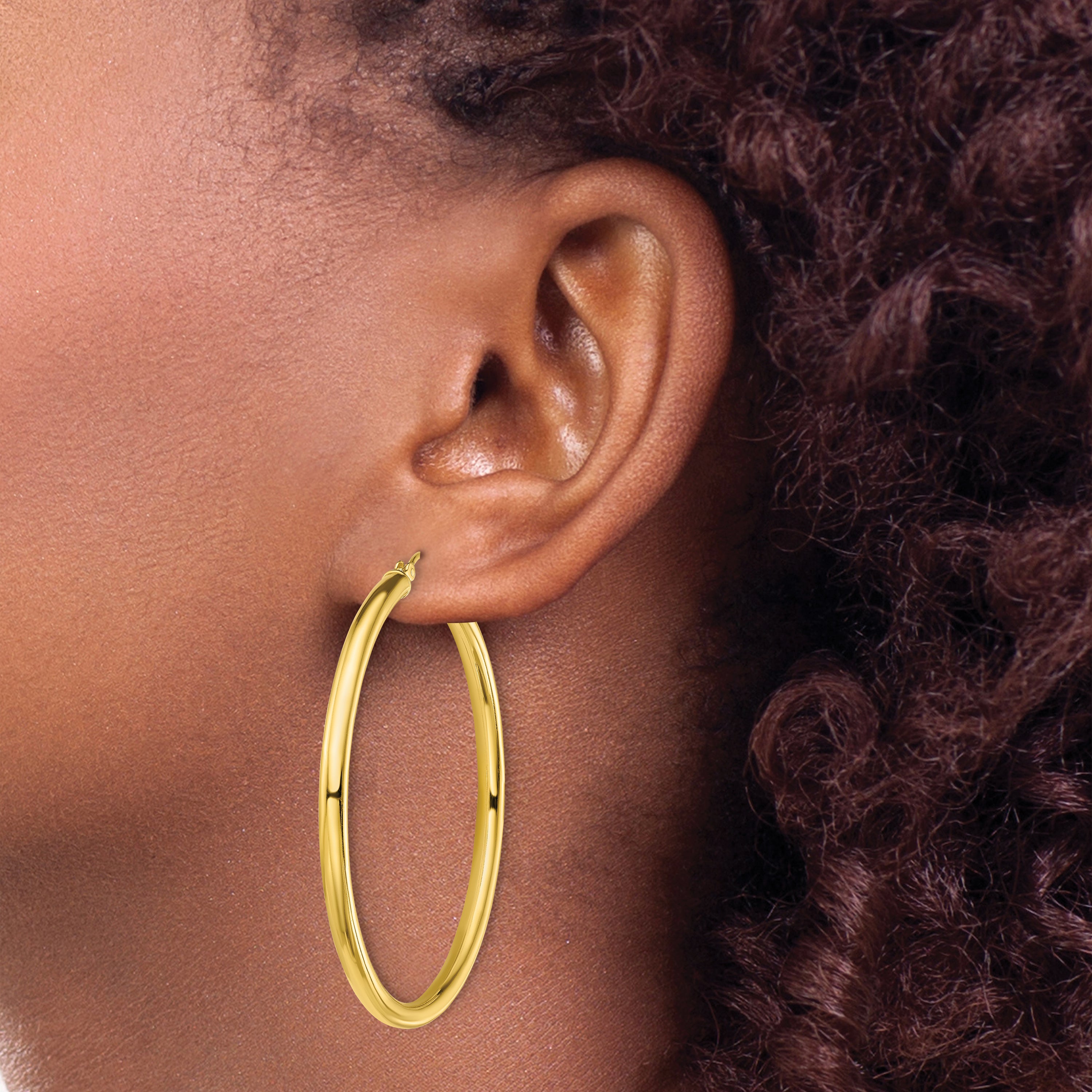 Sterling Silver Gold-Tone Polished 3x50mm Hoop Earrings