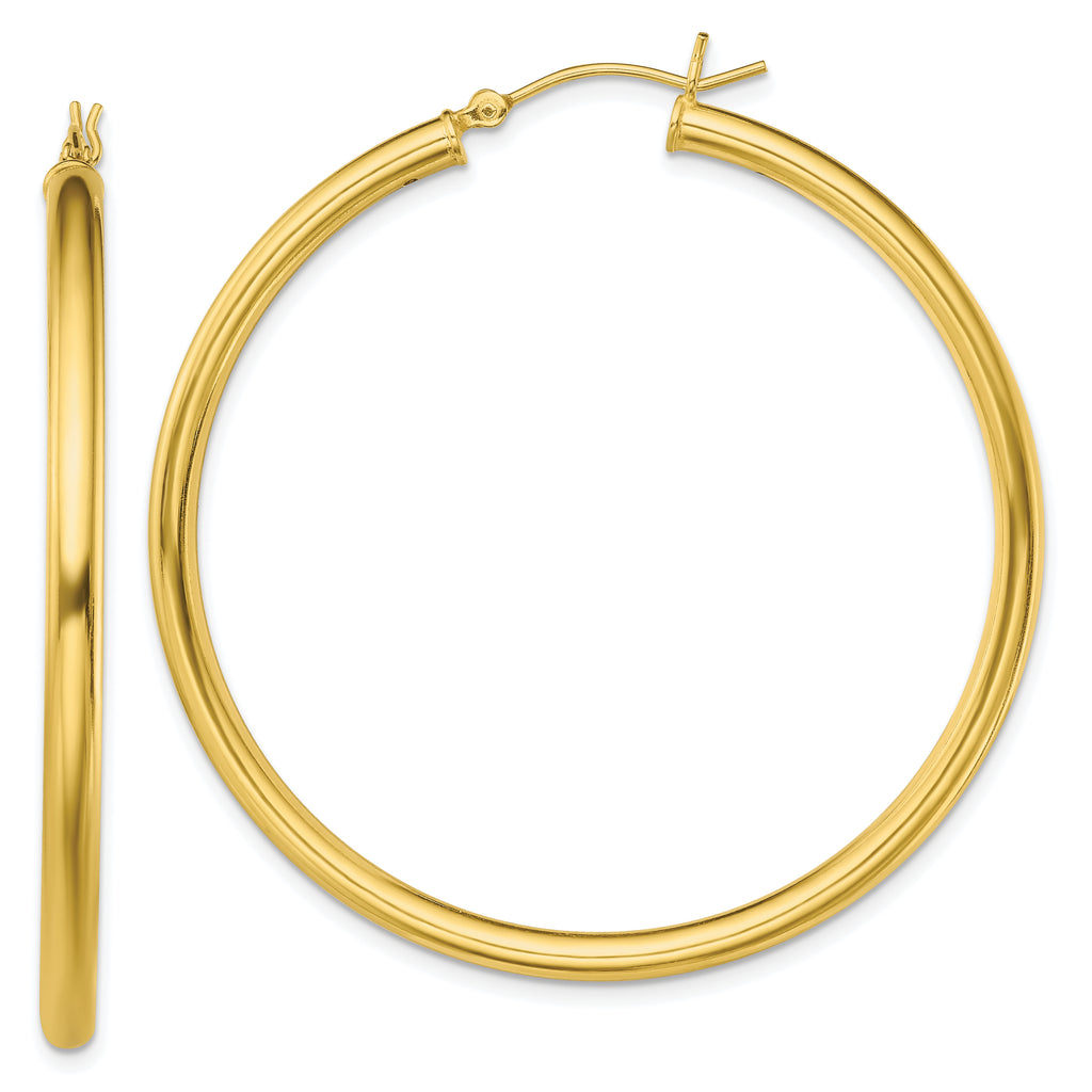 Sterling Silver Gold-Tone Polished 3x50mm Hoop Earrings