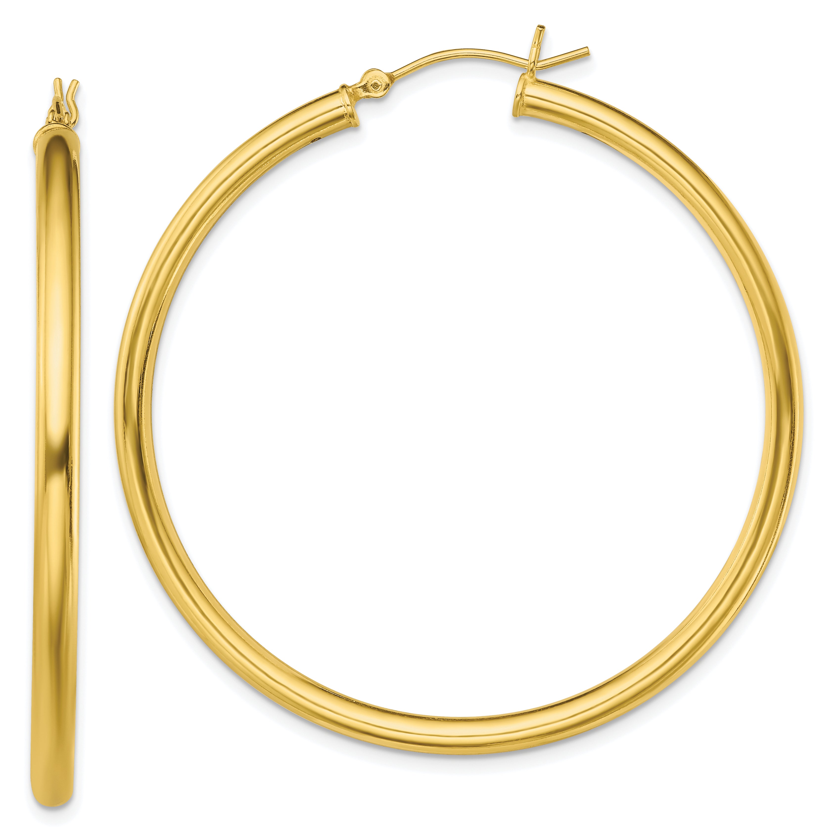 Sterling Silver Gold-Tone Polished 3x50mm Hoop Earrings